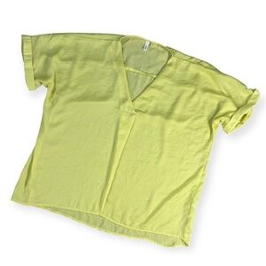 Glam Women's Yellow V Neck Short Sleeve Tunic Top Size M